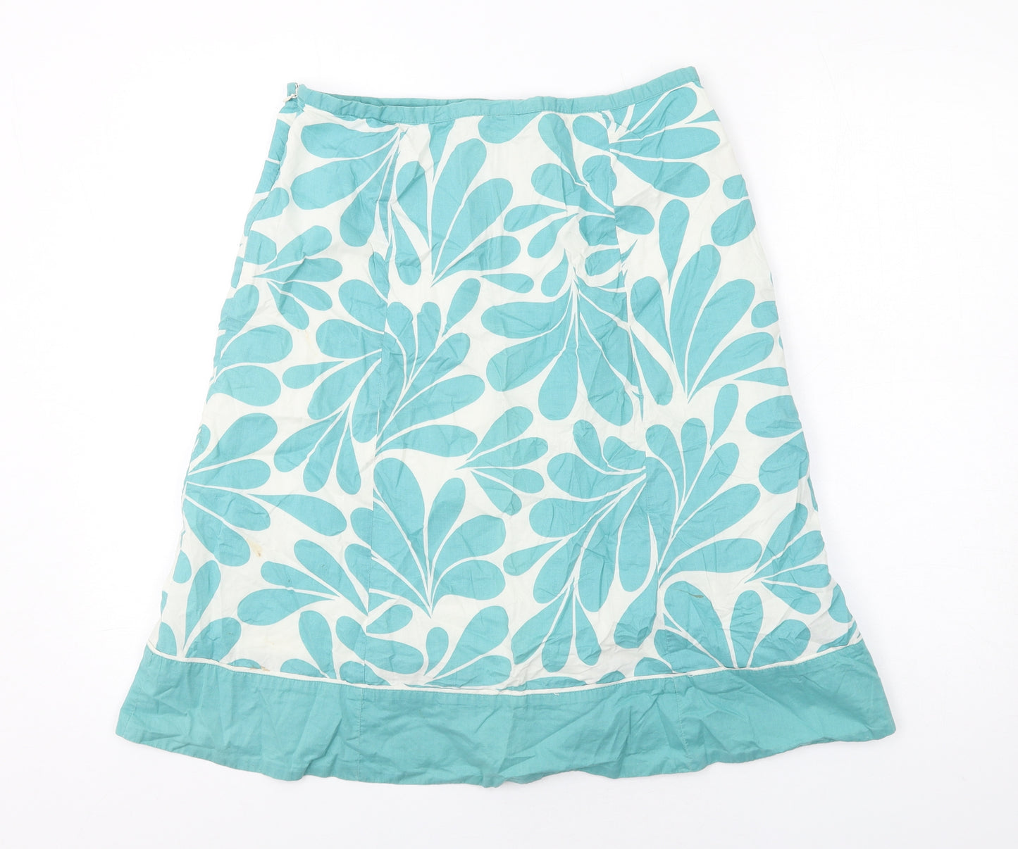 Boden Womens Blue Geometric Cotton A-Line Skirt Size 12 Zip
