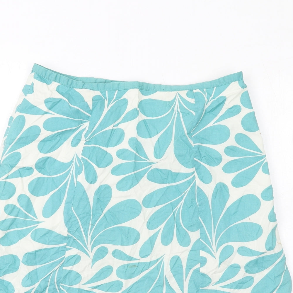 Boden Womens Blue Geometric Cotton A-Line Skirt Size 12 Zip