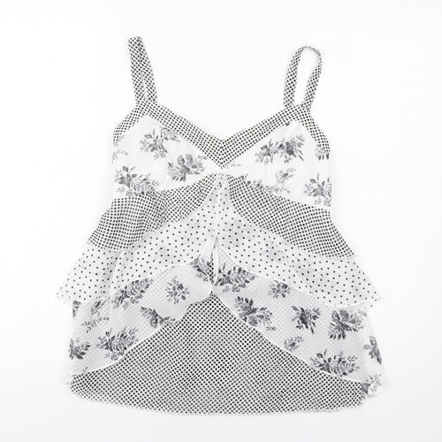 Per Una Womens White Geometric Polyester Camisole T-Shirt Size 10 V-Neck