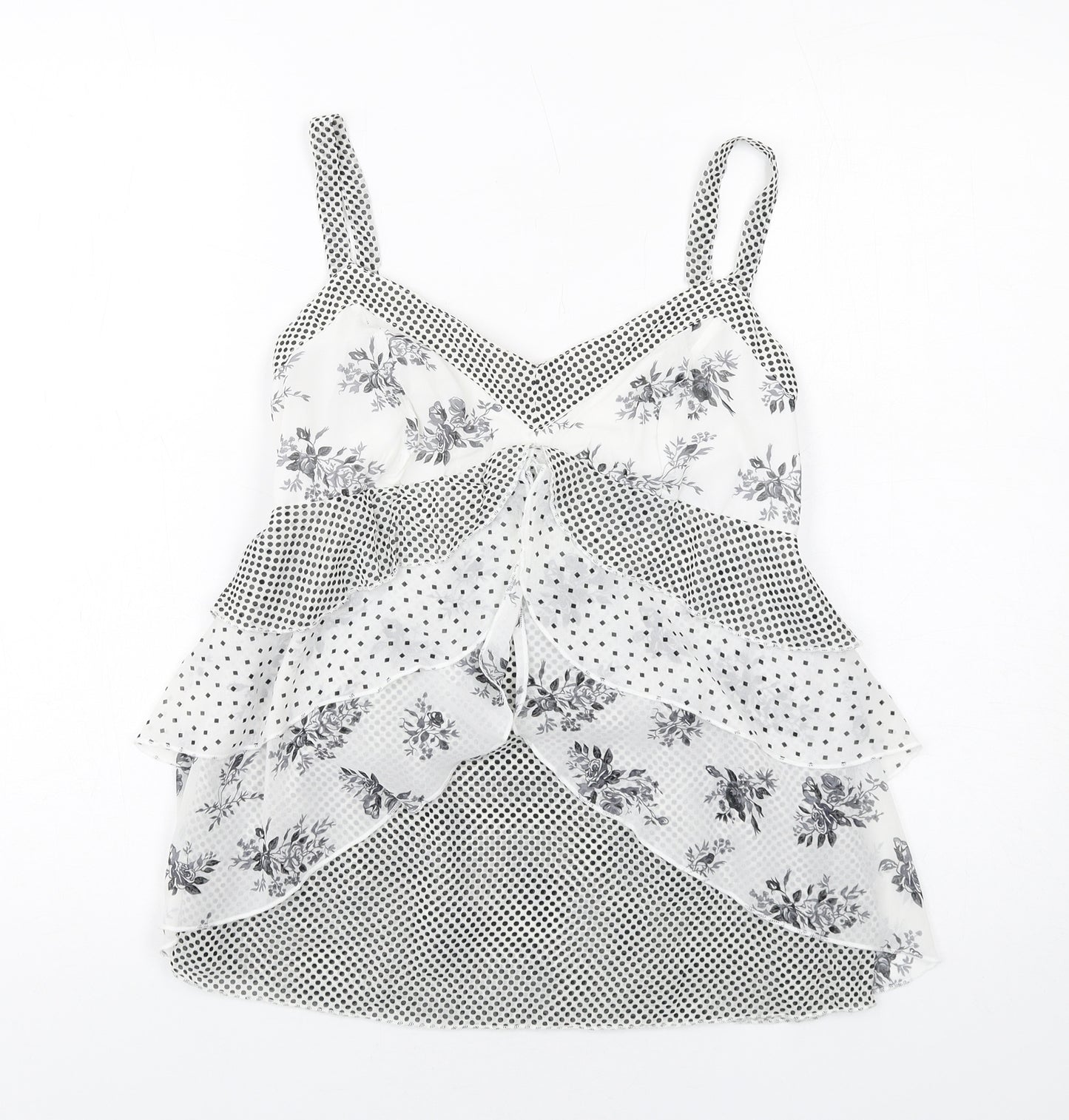 Per Una Womens White Geometric Polyester Camisole T-Shirt Size 10 V-Neck