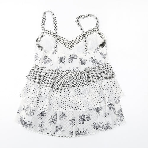 Per Una Womens White Geometric Polyester Camisole T-Shirt Size 10 V-Neck