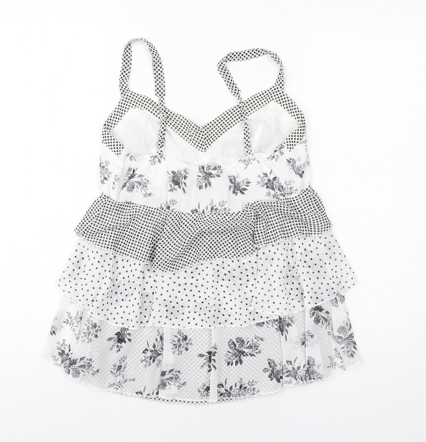Per Una Womens White Geometric Polyester Camisole T-Shirt Size 10 V-Neck