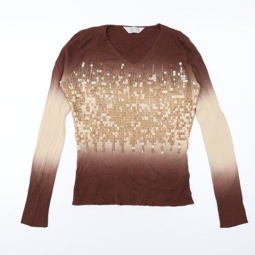 Kit Womens Brown Viscose Basic T-Shirt Size 16 V-Neck - Tie Dye