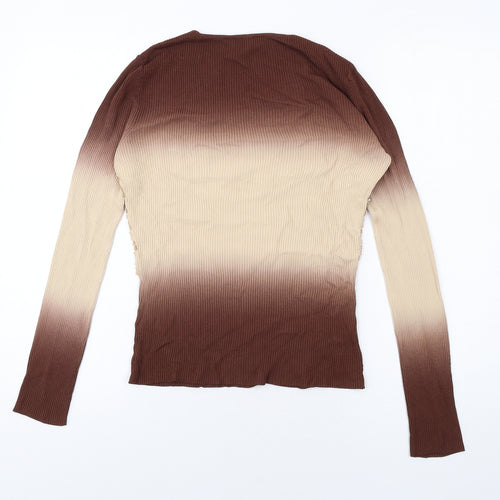 Kit Womens Brown Viscose Basic T-Shirt Size 16 V-Neck - Tie Dye