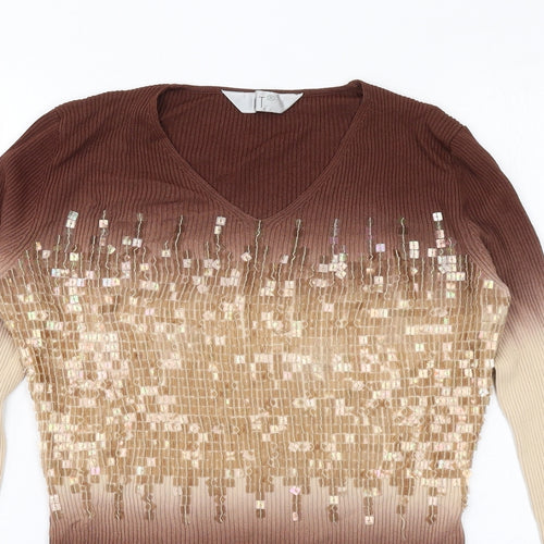 Kit Womens Brown Viscose Basic T-Shirt Size 16 V-Neck - Tie Dye