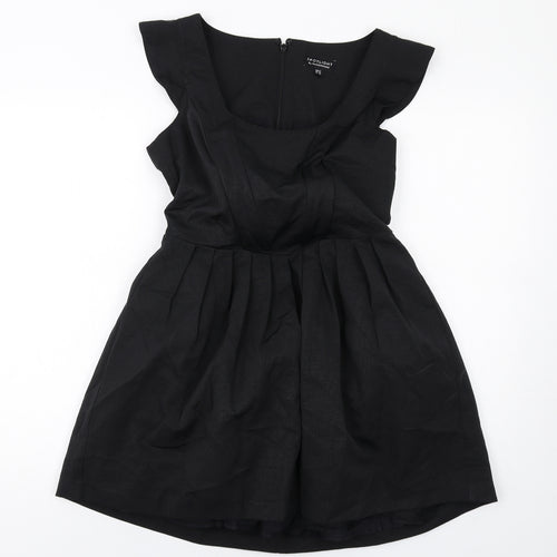 Warehouse Womens Black Cotton Fit & Flare Size 12 Scoop Neck Zip