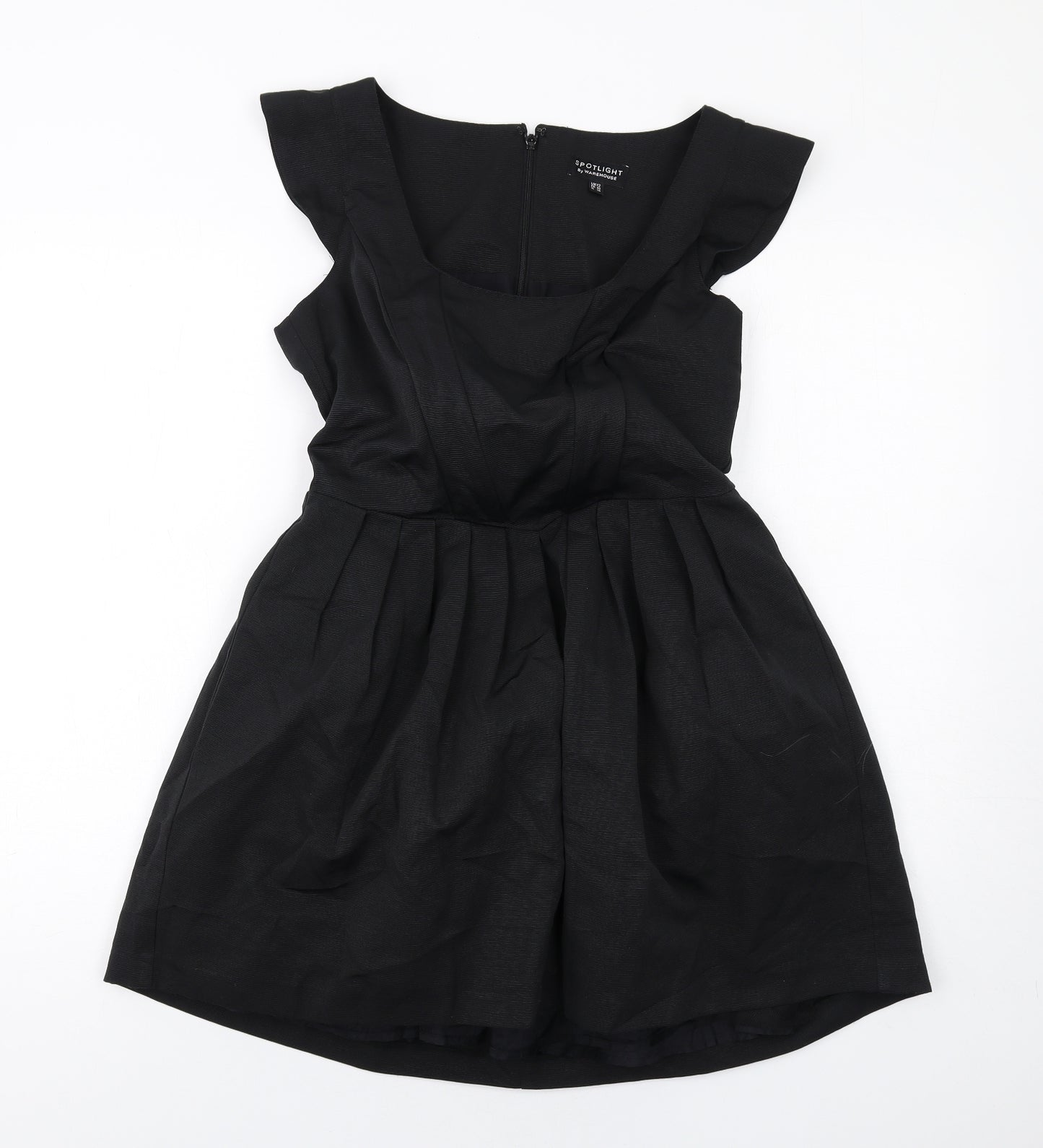 Warehouse Womens Black Cotton Fit & Flare Size 12 Scoop Neck Zip