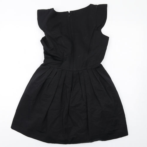 Warehouse Womens Black Cotton Fit & Flare Size 12 Scoop Neck Zip