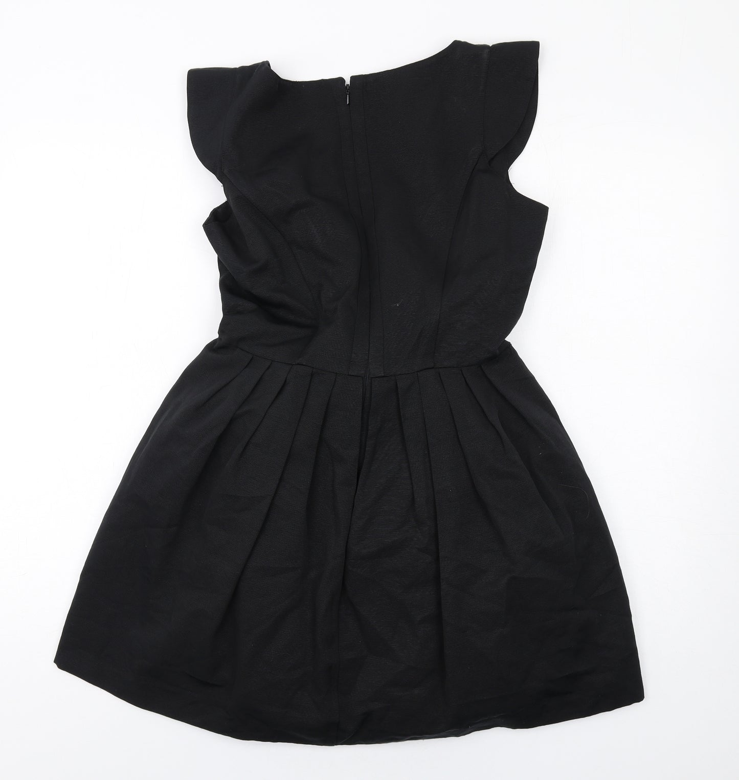 Warehouse Womens Black Cotton Fit & Flare Size 12 Scoop Neck Zip