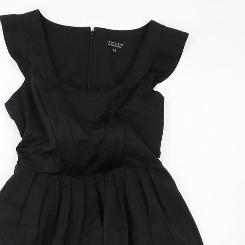 Warehouse Womens Black Cotton Fit & Flare Size 12 Scoop Neck Zip