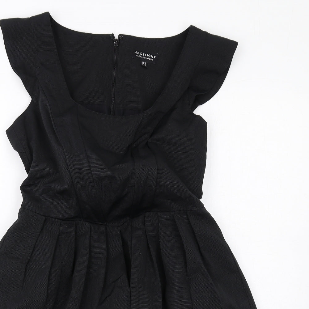 Warehouse Womens Black Cotton Fit & Flare Size 12 Scoop Neck Zip