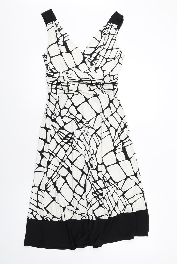 Principles Womens Black Geometric Polyester Tank Dress Size 10 V-Neck Pullover