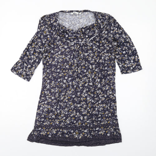 TOM TAILOR Womens Blue Floral Cotton Basic T-Shirt Size XL Cowl Neck