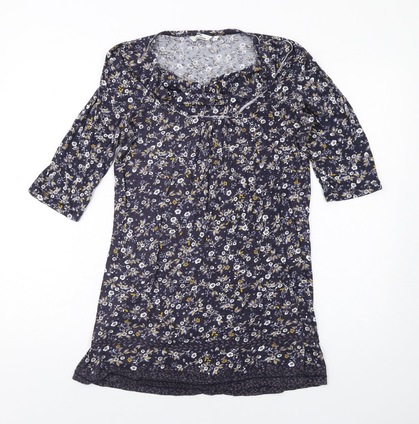 TOM TAILOR Womens Blue Floral Cotton Basic T-Shirt Size XL Cowl Neck