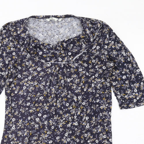 TOM TAILOR Womens Blue Floral Cotton Basic T-Shirt Size XL Cowl Neck