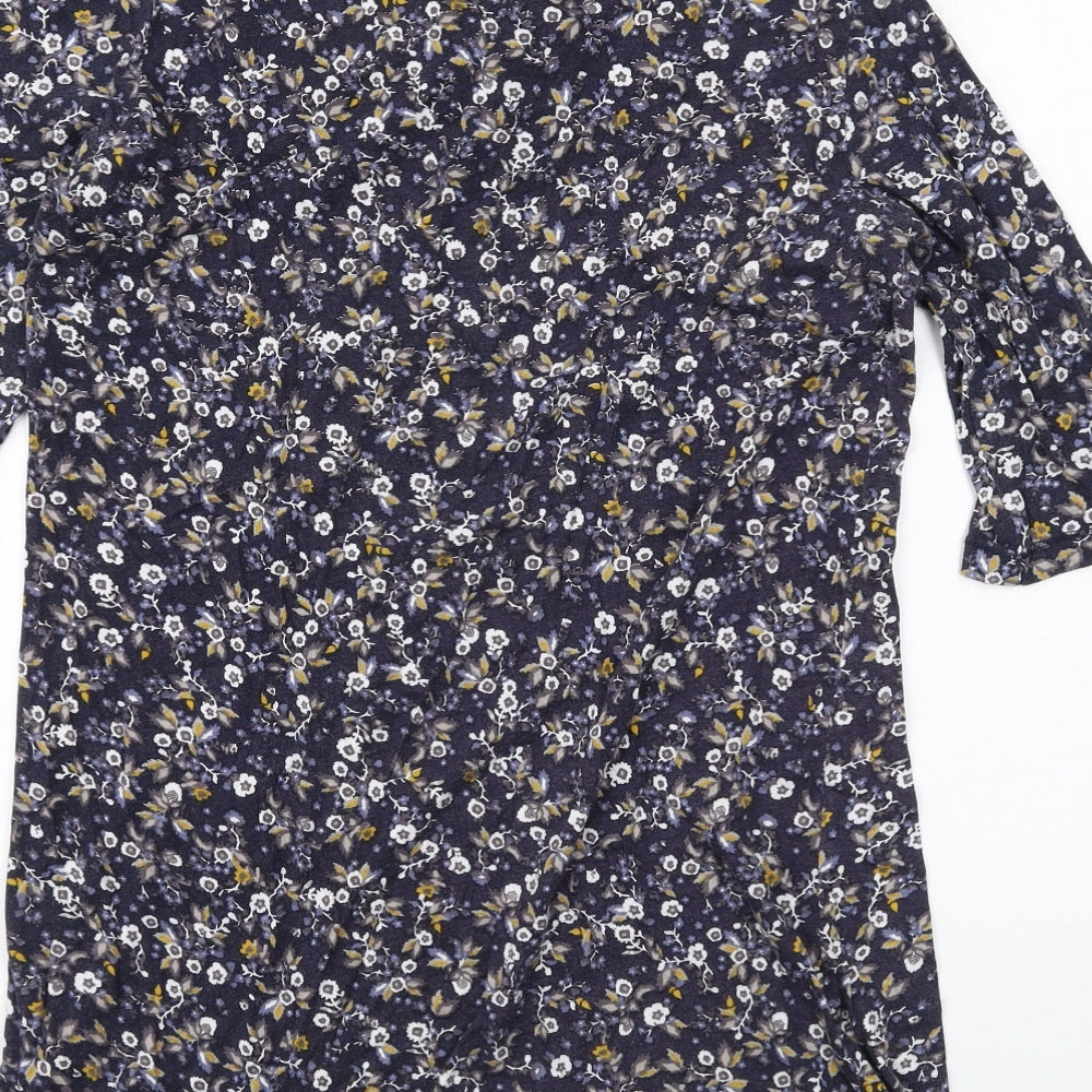 TOM TAILOR Womens Blue Floral Cotton Basic T-Shirt Size XL Cowl Neck