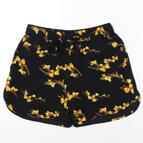 VERO MODA Womens Black Floral Polyester Basic Shorts Size S Regular Drawstring