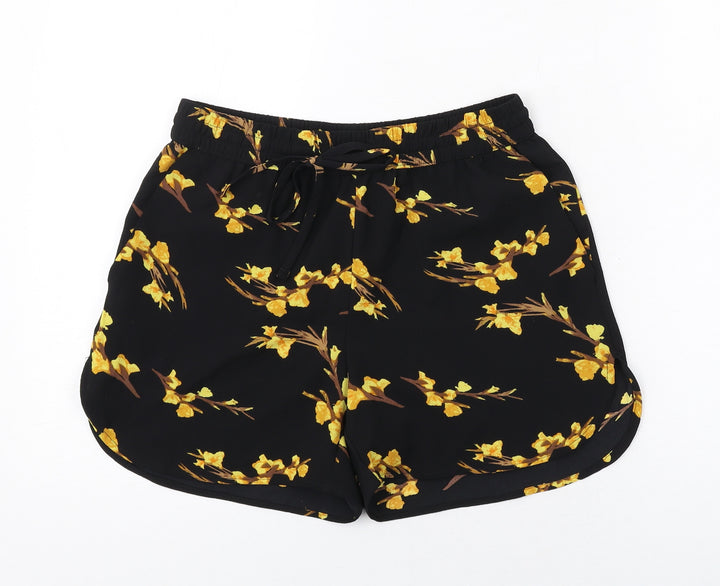 VERO MODA Womens Black Floral Polyester Basic Shorts Size S Regular Drawstring