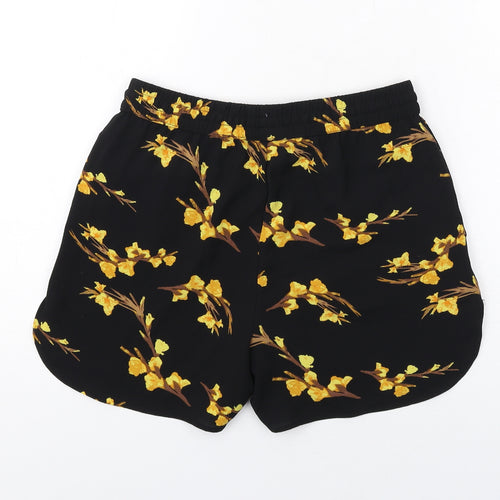 VERO MODA Womens Black Floral Polyester Basic Shorts Size S Regular Drawstring