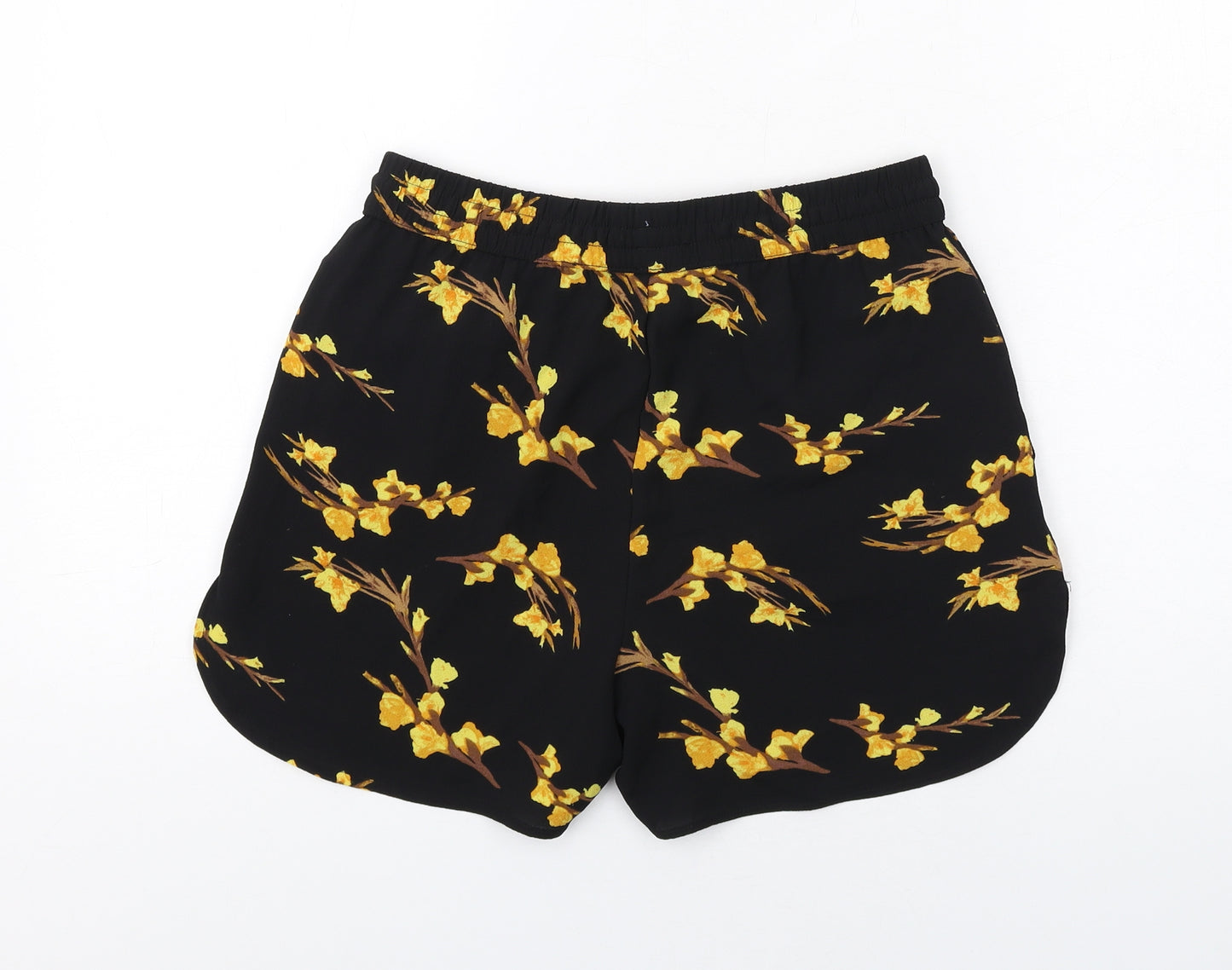 VERO MODA Womens Black Floral Polyester Basic Shorts Size S Regular Drawstring