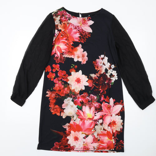 Dorothy Perkins Womens Multicoloured Floral Polyester A-Line Size 12 Round Neck Button