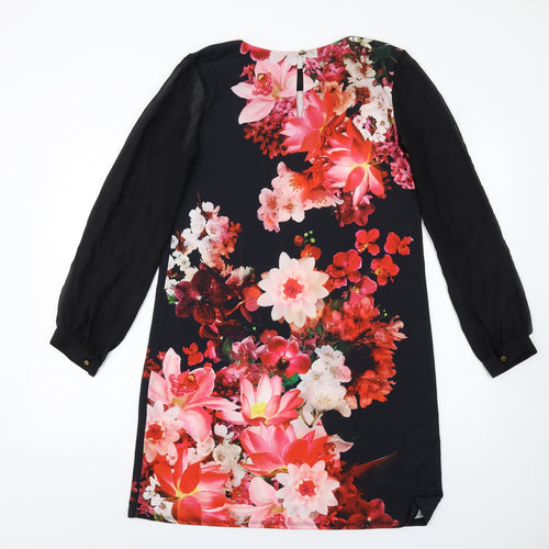 Dorothy Perkins Womens Multicoloured Floral Polyester A-Line Size 12 Round Neck Button