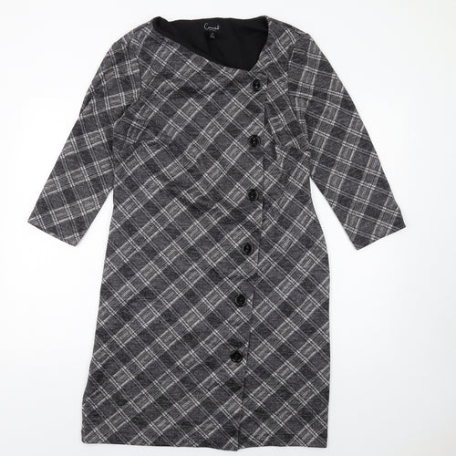 Connected Womens Grey Plaid Polyester Pencil Dress Size 10 Square Neck Pullover