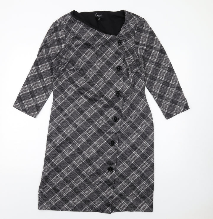Connected Womens Grey Plaid Polyester Pencil Dress Size 10 Square Neck Pullover