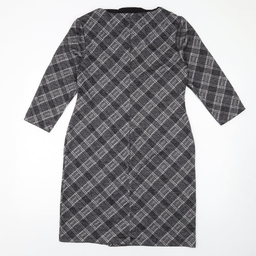 Connected Womens Grey Plaid Polyester Pencil Dress Size 10 Square Neck Pullover