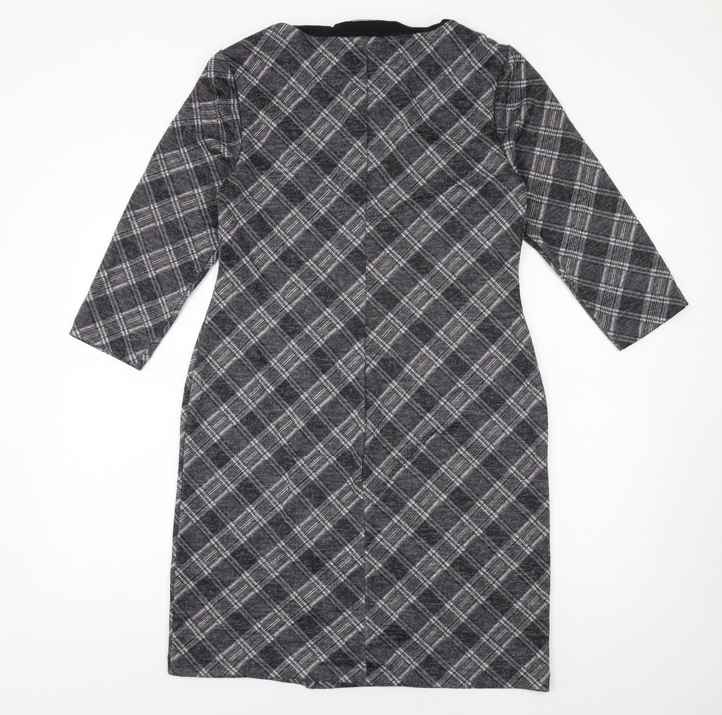 Connected Womens Grey Plaid Polyester Pencil Dress Size 10 Square Neck Pullover