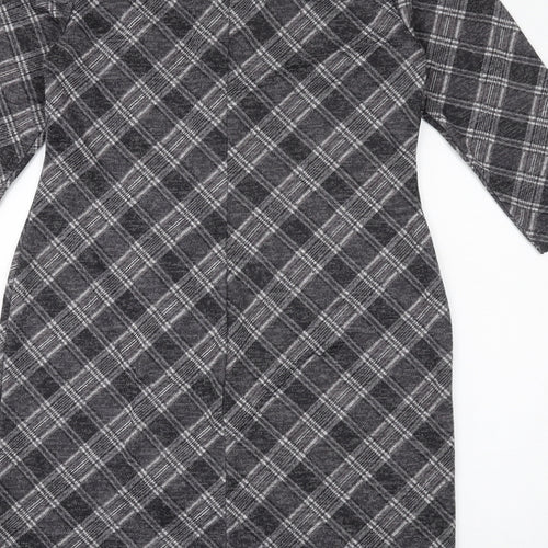 Connected Womens Grey Plaid Polyester Pencil Dress Size 10 Square Neck Pullover