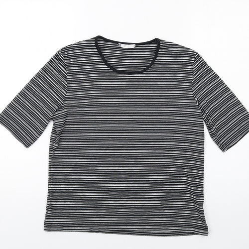 Viz a Viz Womens Black Striped Polyester Basic T-Shirt Size 14 Round Neck