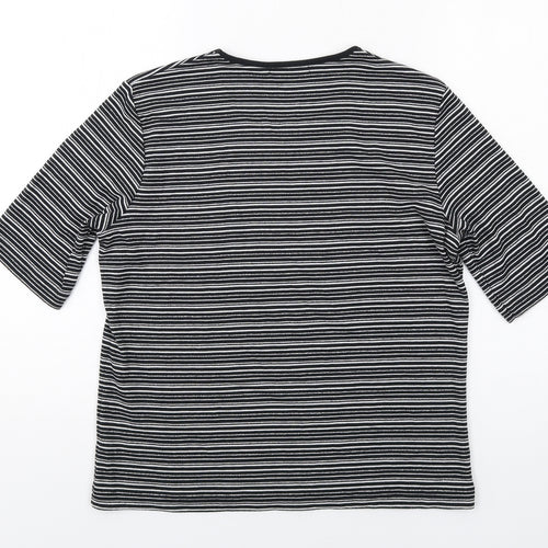 Viz a Viz Womens Black Striped Polyester Basic T-Shirt Size 14 Round Neck