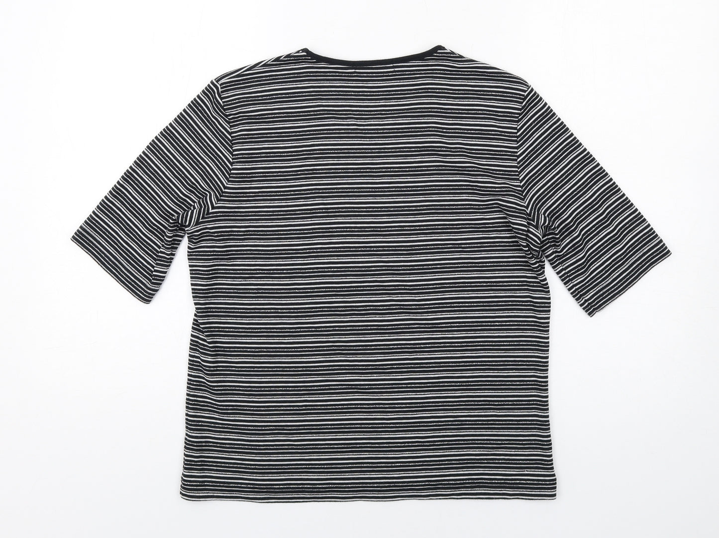 Viz a Viz Womens Black Striped Polyester Basic T-Shirt Size 14 Round Neck