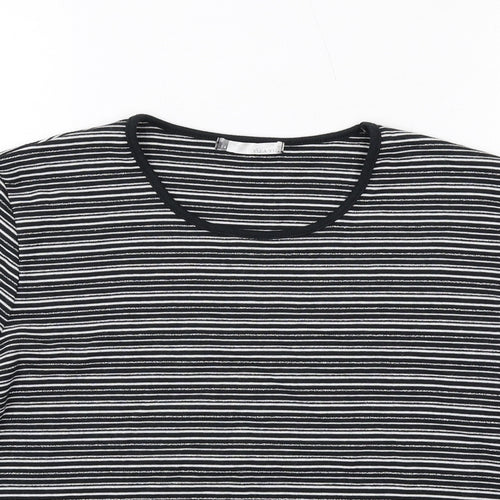 Viz a Viz Womens Black Striped Polyester Basic T-Shirt Size 14 Round Neck