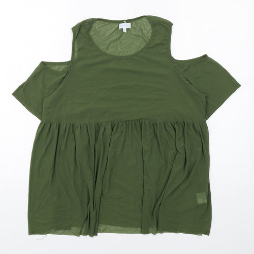 Blue Vanilla Womens Green Nylon Basic T-Shirt Size 10 Round Neck - Cold Shoulder