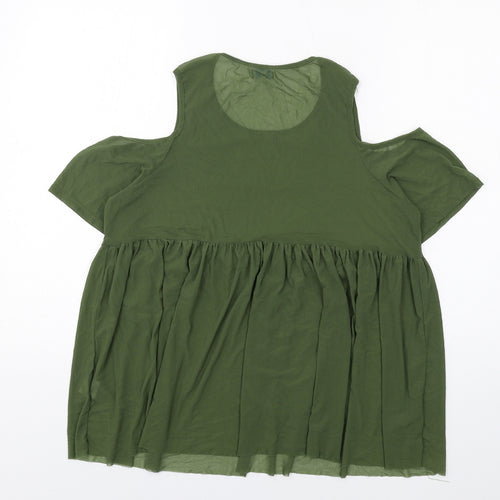 Blue Vanilla Womens Green Nylon Basic T-Shirt Size 10 Round Neck - Cold Shoulder