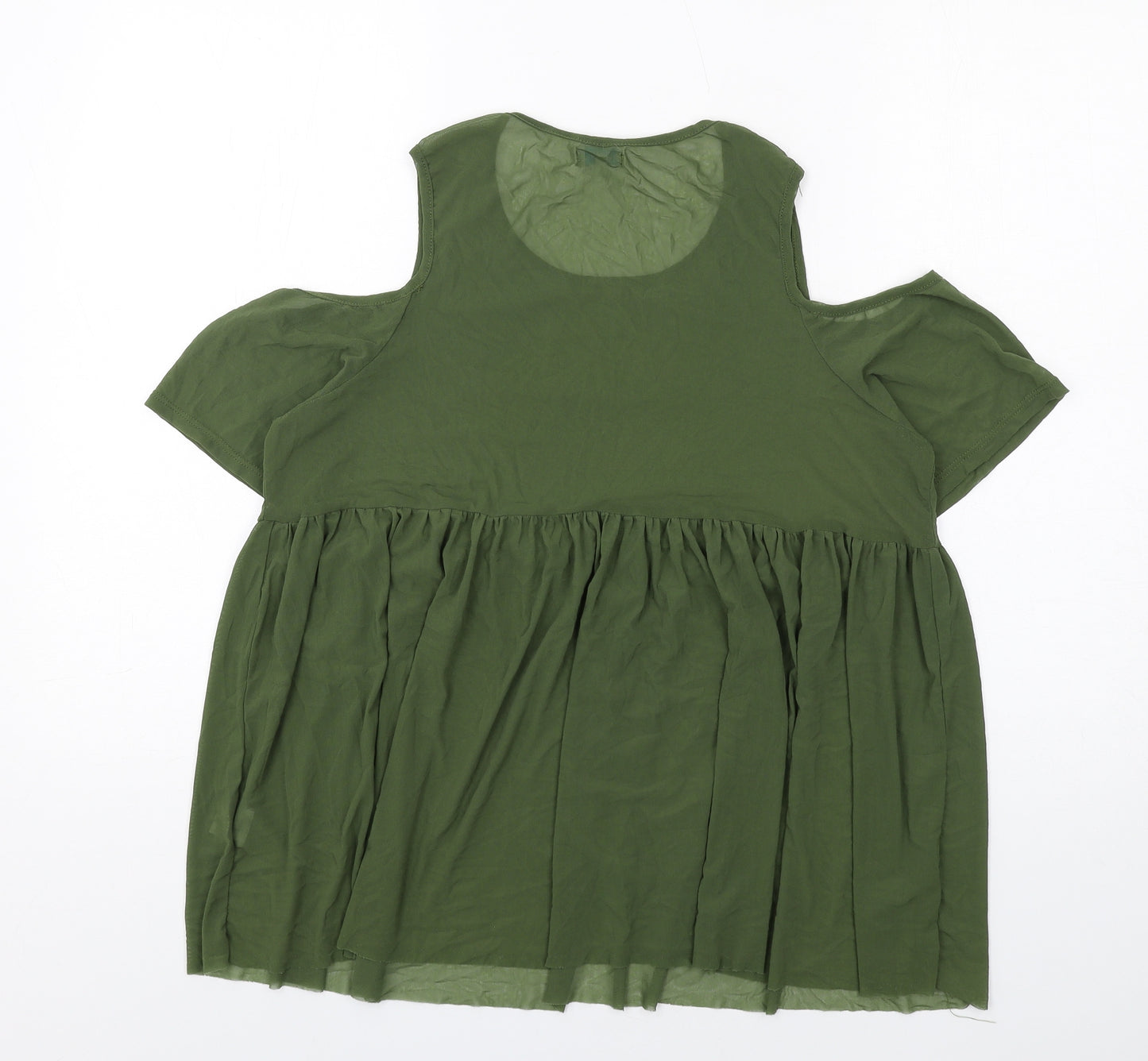 Blue Vanilla Womens Green Nylon Basic T-Shirt Size 10 Round Neck - Cold Shoulder
