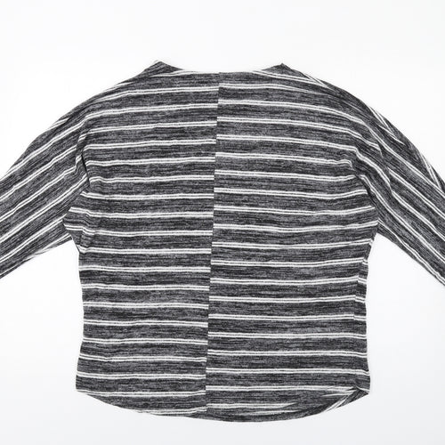 Quiz Womens Grey Round Neck Striped Viscose Pullover Jumper Size L