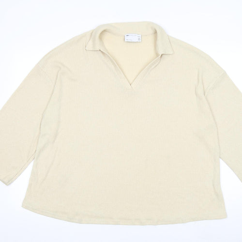 ASOS Womens Beige V-Neck Herringbone Polyester Pullover Jumper Size 12