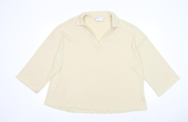 ASOS Womens Beige V-Neck Herringbone Polyester Pullover Jumper Size 12