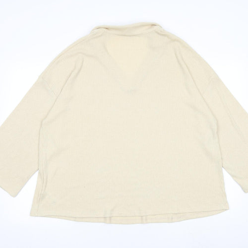 ASOS Womens Beige V-Neck Herringbone Polyester Pullover Jumper Size 12