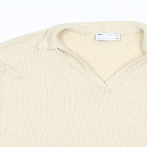 ASOS Womens Beige V-Neck Herringbone Polyester Pullover Jumper Size 12