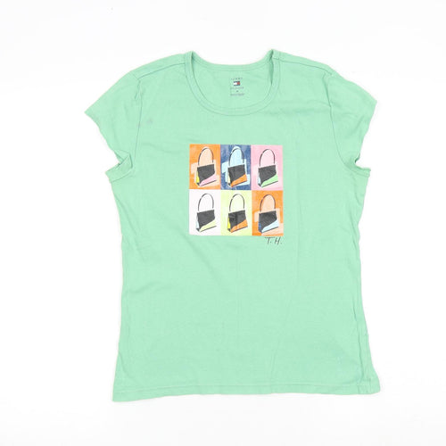 Tommy Hilfiger Womens Green 100% Cotton Basic T-Shirt Size M Round Neck