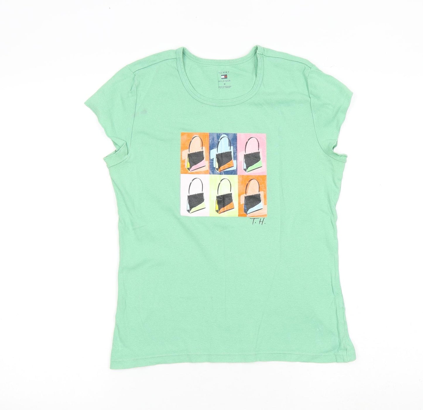 Tommy Hilfiger Womens Green 100% Cotton Basic T-Shirt Size M Round Neck