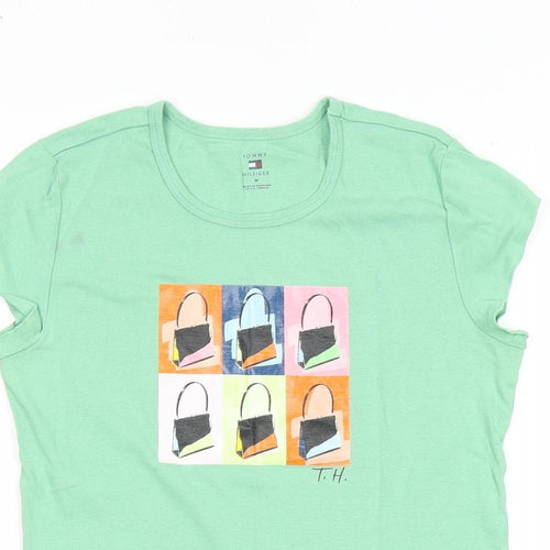 Tommy Hilfiger Womens Green 100% Cotton Basic T-Shirt Size M Round Neck