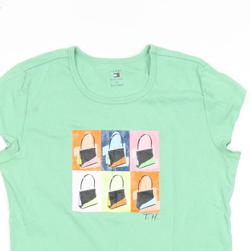Tommy Hilfiger Womens Green 100% Cotton Basic T-Shirt Size M Round Neck