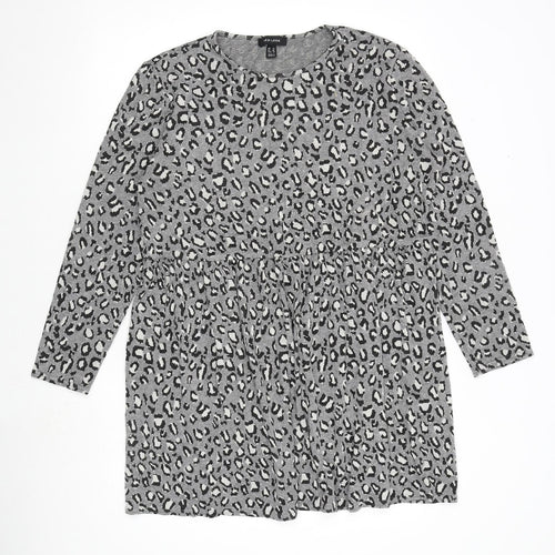 New Look Womens Grey Animal Print Viscose A-Line Size 18 Round Neck Pullover