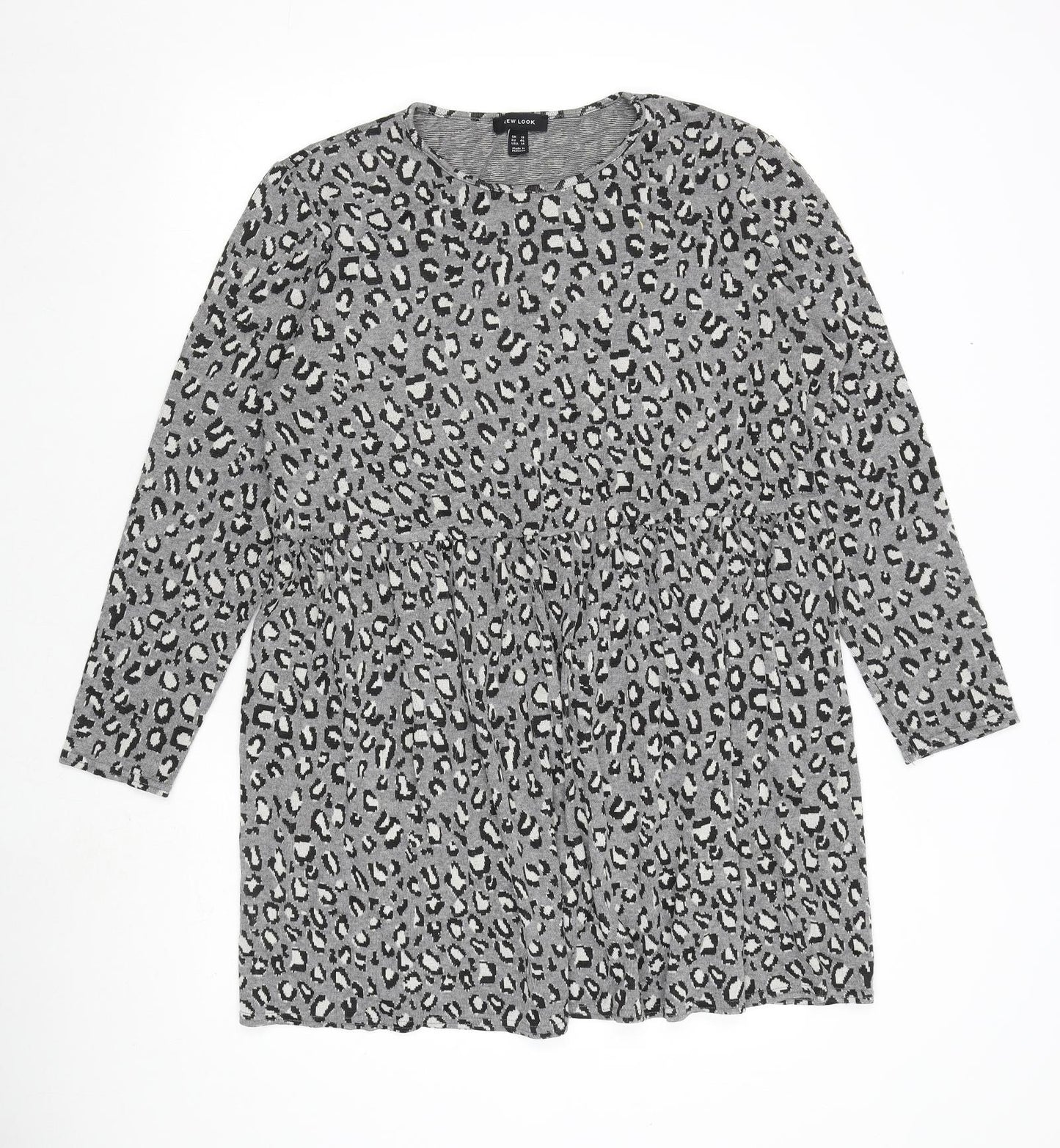 New Look Womens Grey Animal Print Viscose A-Line Size 18 Round Neck Pullover