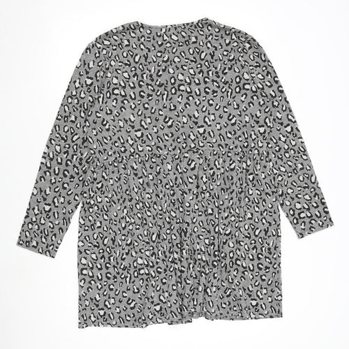 New Look Womens Grey Animal Print Viscose A-Line Size 18 Round Neck Pullover